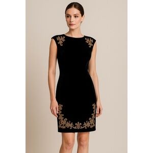 White House Black Market Beautiful black gold velvet dress - XXS